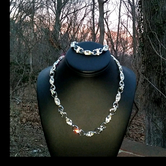 VINTAGE SWAROVSKI White Crystal Link Nklc&Bracelet - Picture 12 of 16